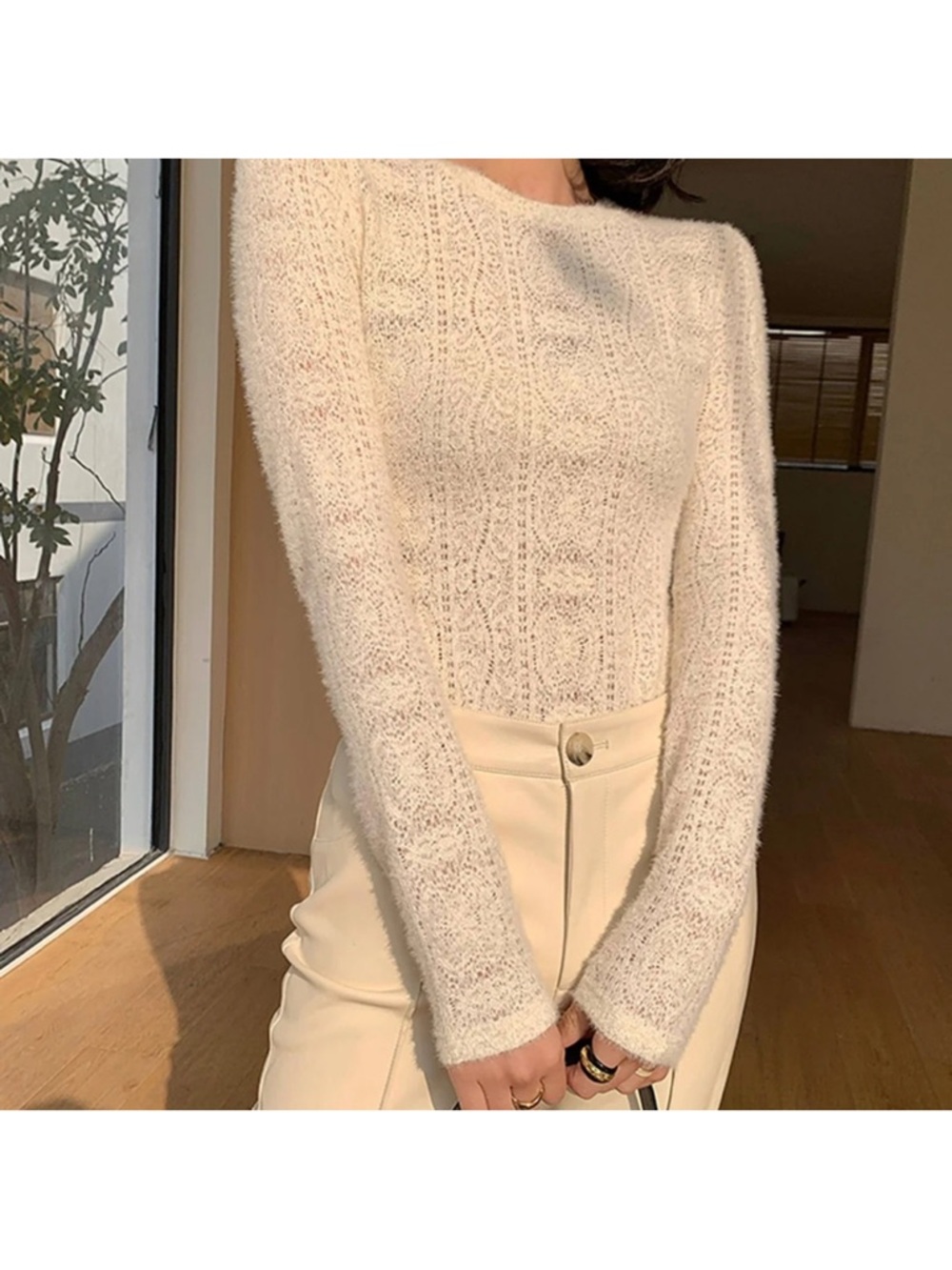 NWT Commense Floral Hollow Lightweight Knit Sweater Top